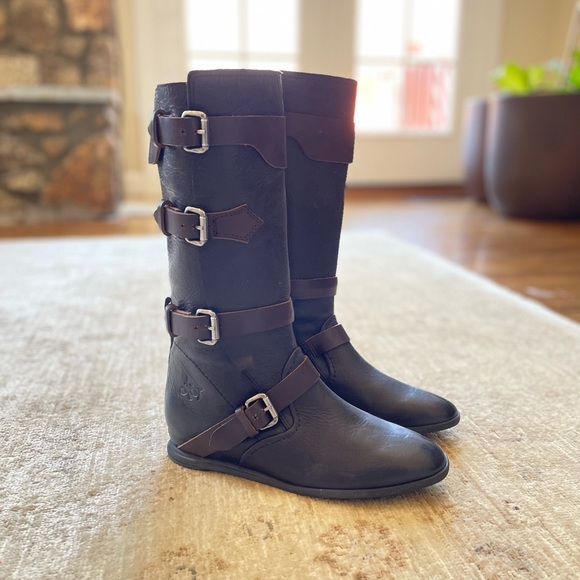 OTBT Shoes - New OTBT Oiled Leather Buckled Moto Boots, black and brown size 6